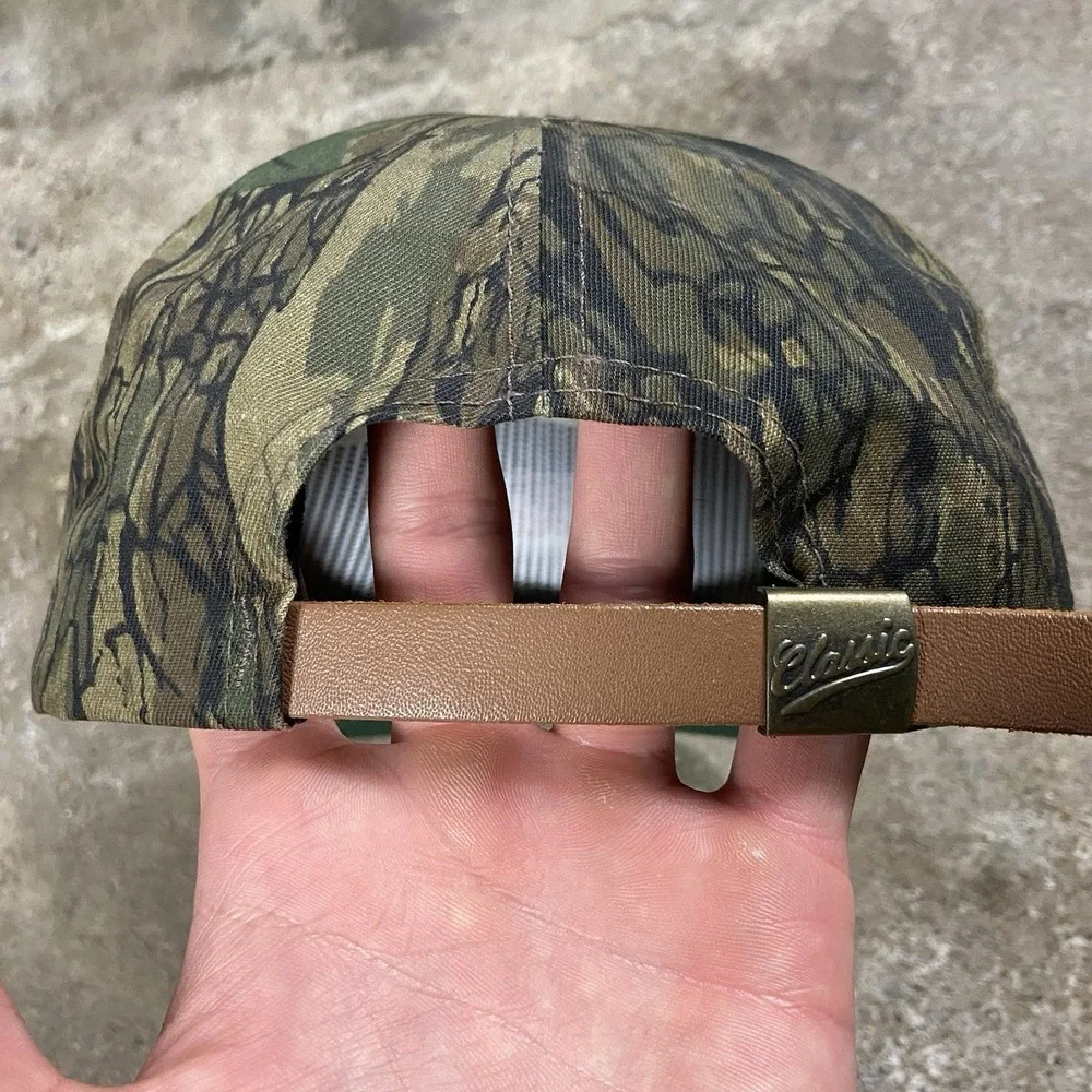 Vintage 80s Ford Cap Leather Strap Back Adjustable Camouflage Motor Racing Logo